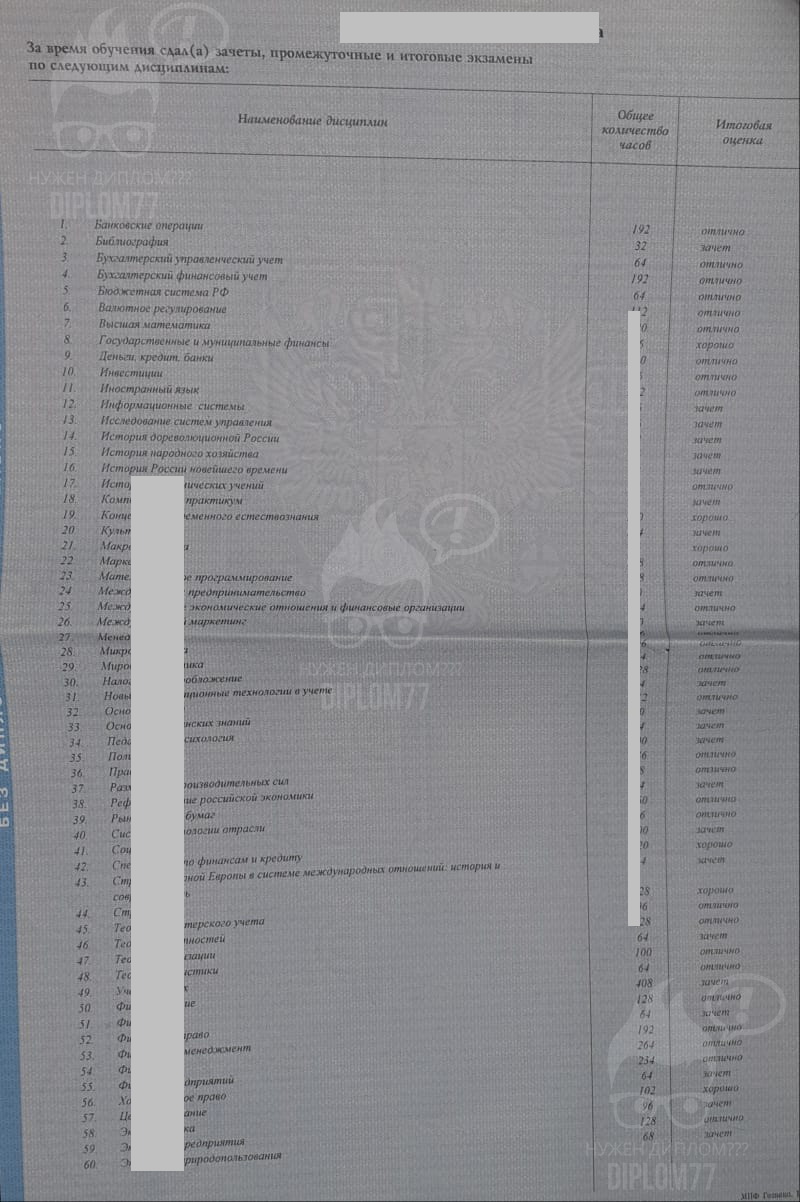 Диплом ПетрГУ Финансы и кредит 2006 г. (предметы)